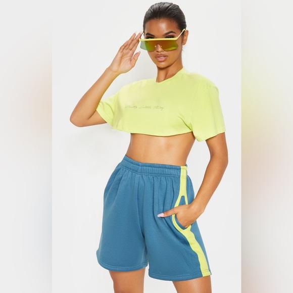 Blue Shorts with lime green stripes - Picture 2 of 8